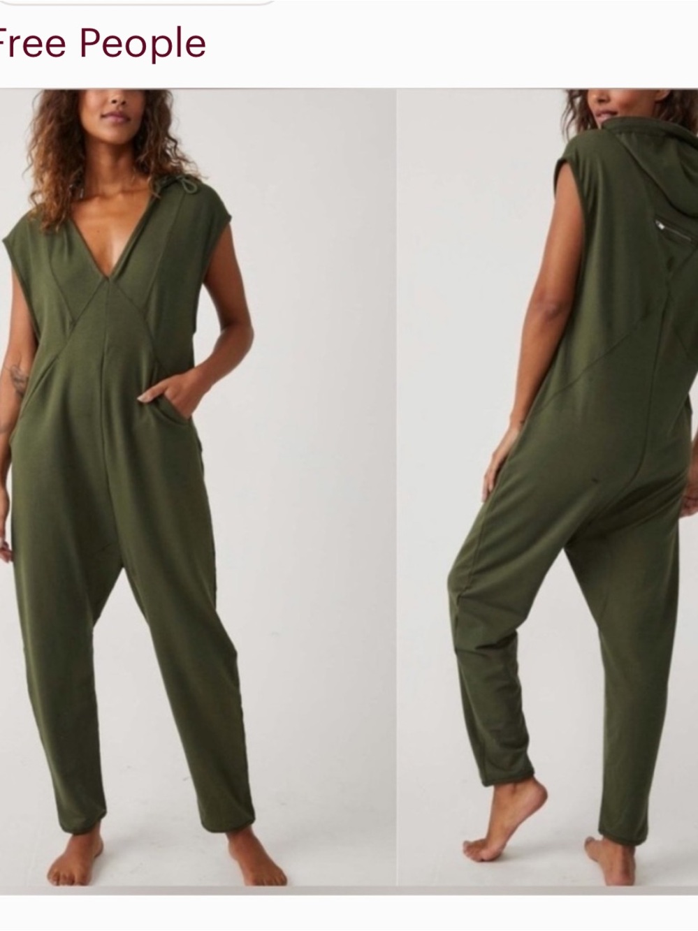 NEW Free People Large Nothing But Sweats Jumpsuit Green Beach Baggy Oversized
